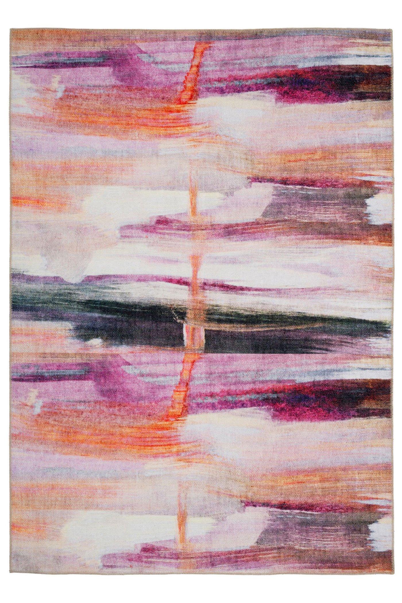 Washable Pink Abstract Designer Area Rug